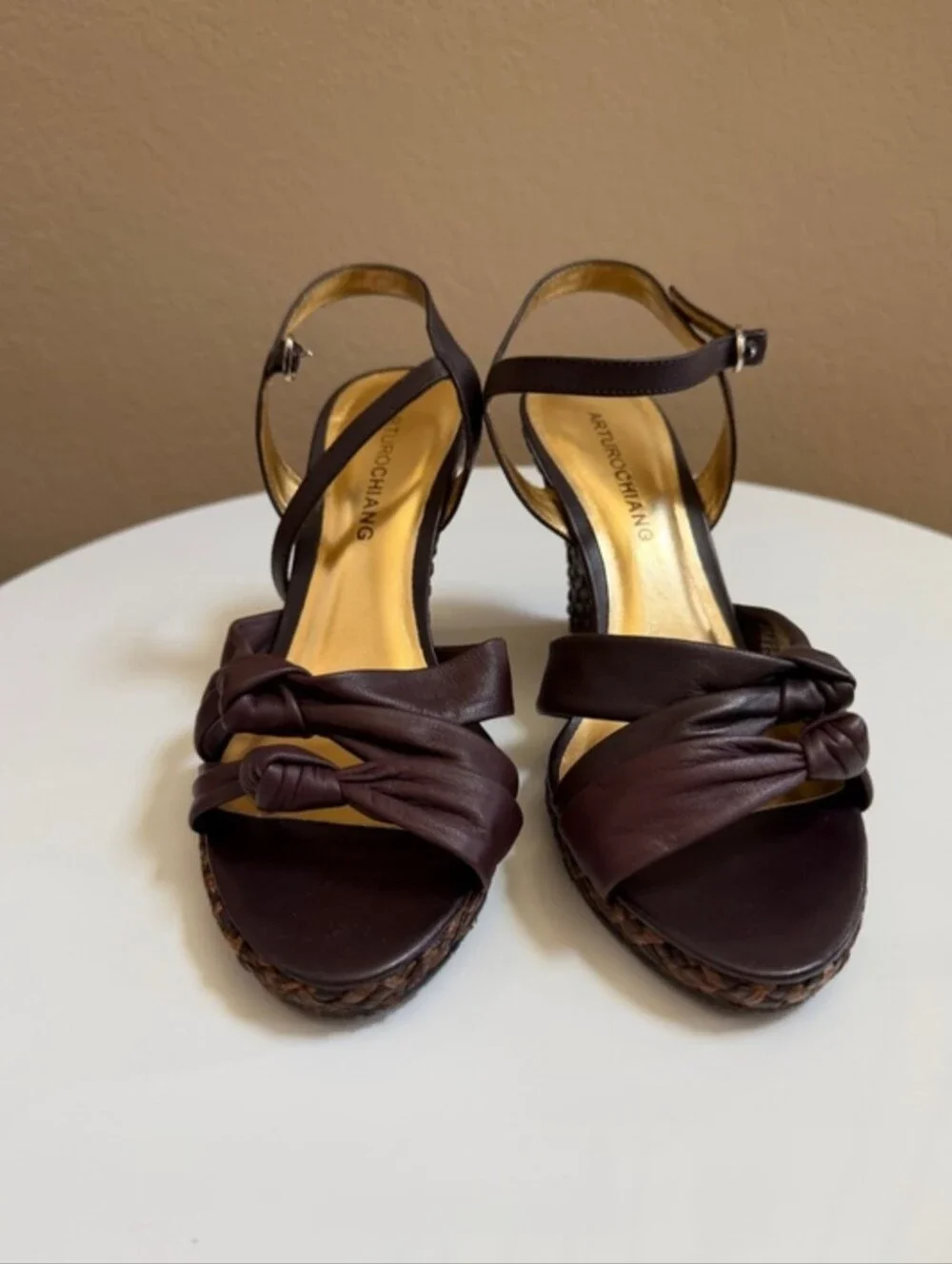 Brown Leather Upper wedge heels